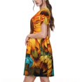 thumbnail image 2 of Fotbe Robe Jaune Profond Motif Tournesol Coloré Décontractée Mode Femme Manches Courtes Robe Maxi Robe T-Shirt Rayée Longue à Blocs de Couleur, 2 of 6
