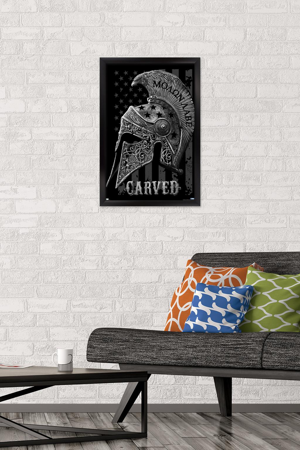 Jim Baldwin - Carved Helmet Wall Poster, 14.725" x 22.375" Framed