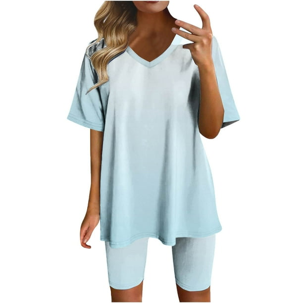 Blusas para las Mujeres Casual, Cuello en V de Manga Corta Impresa Superior Y Suelto Pantalones Cortos, Conjuntos de Moda de Verano