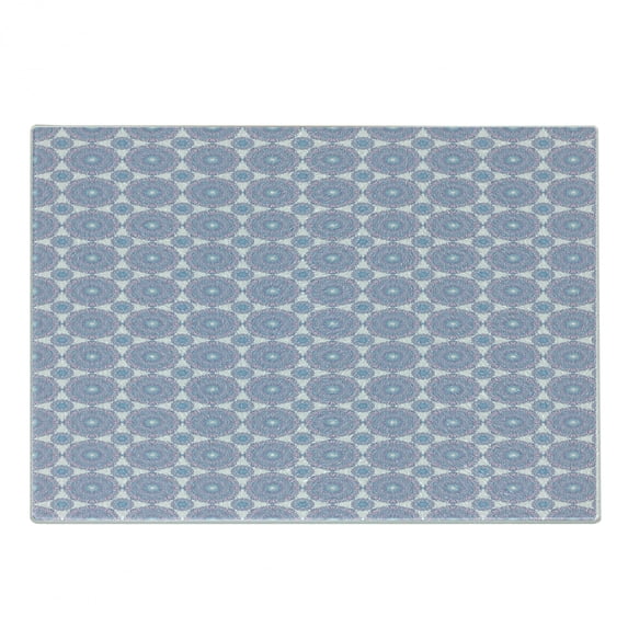 Mandala Cutting Board, Yoga Cultural Ornaments in Pastel Colors Entangled Lines Flowers, Decorative Tempered Glass Cutting and Serving Board, Small Size, Lilac Blue White, by Ambesonne