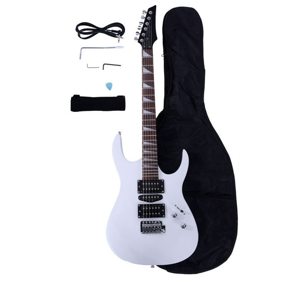 Tcbosik Beginner Electric Guitar Kit with HSH Pickup, Bag, Strap, Amp Wire, Tremolo Arm, Plectrum and Tools, White