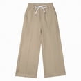 thumbnail image 4 of kpoplk Teen Girls Sweatpants Wide Leg Drawstring Baggy Pants Straight Leg Athletic Trousers with Pockets Size 5-14(Khaki,8-10 Y), 4 of 5