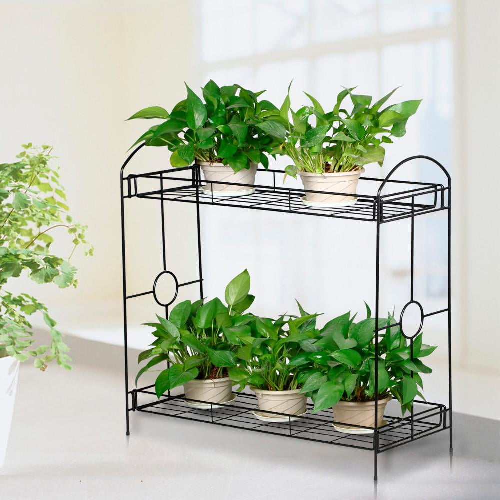 2 TIER Metal Flower Pot Holder Plant Stand Shelves Display Indoor/Outdoor Garden 