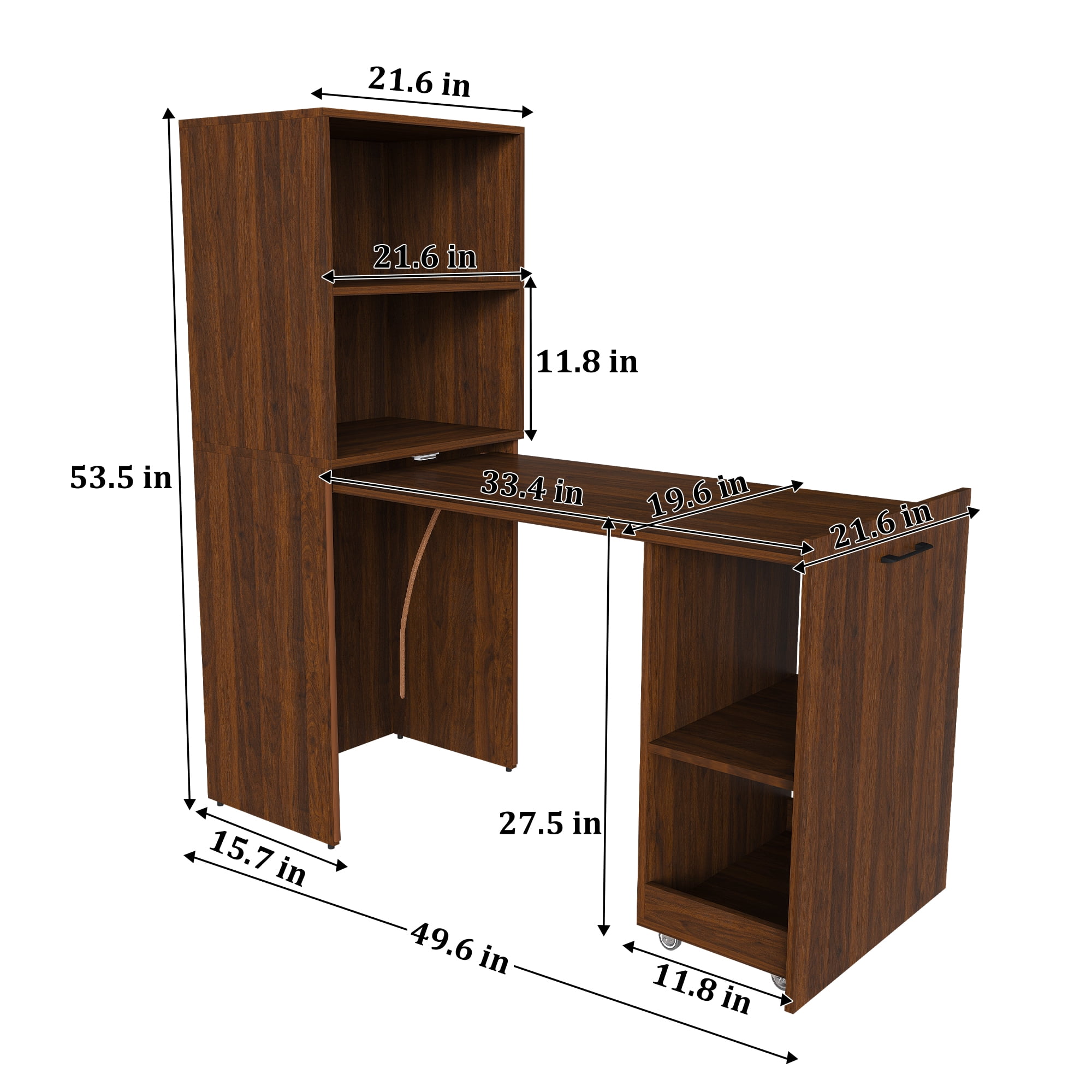 Stretchable Desk 15.7-49.6 Inch Locking Casters 4 Shelves for Home Office Dormitory
