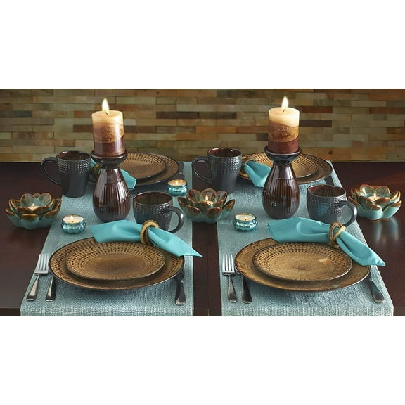 Cambria 16-Piece Stoneware Dinnerware Set, Service for 4, Dark Brown