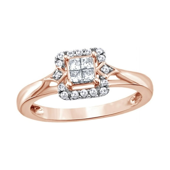 White Natural Diamond Promise Ring in 10k Rose Gold (0.25 Cttw)