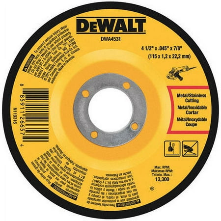 UPC: 0885911266574 | DeWalt Cutting Wheel  4 1/2   7/8  Arbor  60 Grit  13300 rpm  25 EA(115-DWA4531)