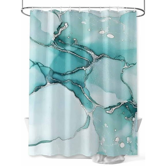 Marble Turquoise Standard Shower Curtain Set, Waterproof Shower Curtains for Bathroom, Abstract Nature Cracks Silver Wavy Washable Fabric Cloth Bath Curtain for Bathtub with Hooks 72x72 Inches