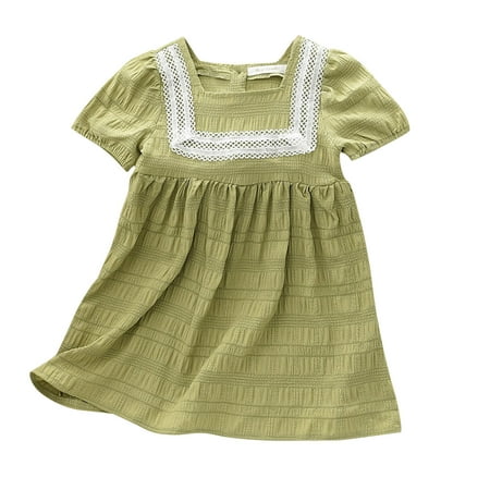 

TAIAOJING Baby Girl Summer Dress Toddler Kids Solid Lace Square Neck Short Sleeve A Line Ruffle SunPrincess Dresses 4-5 Years