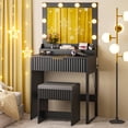 thumbnail image 3 of Ktaxon Flutted Makeup Vanity Table w/Stool, Dressing Desk with Charging Station, For Femal Gift, Black, 3 of 10