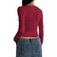 thumbnail image 5 of Women Y2k Retro Long Sleeve Shirt Top Slim Fit Lace Trim T-Shirt Harajuku Fairy Aesthetic Tee Tops Streetwear Wine Red S, 5 of 9