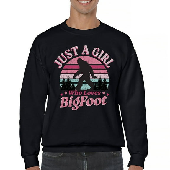 Just a Girl Who Loves Bigfoot Sweatshirt Sasquatch Fan Cryptid Cute Gift Vintage Sunset Wildlife Camping Crewneck