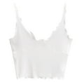 thumbnail image 2 of Tittly Womens Tank Tops Vest for Women Women's Ruffle V Neck Cropped Top Workout Basics Stretch Slim Outerwear Top Sleeveless Tops for Women Camisole Tops for Women White S, 2 of 5