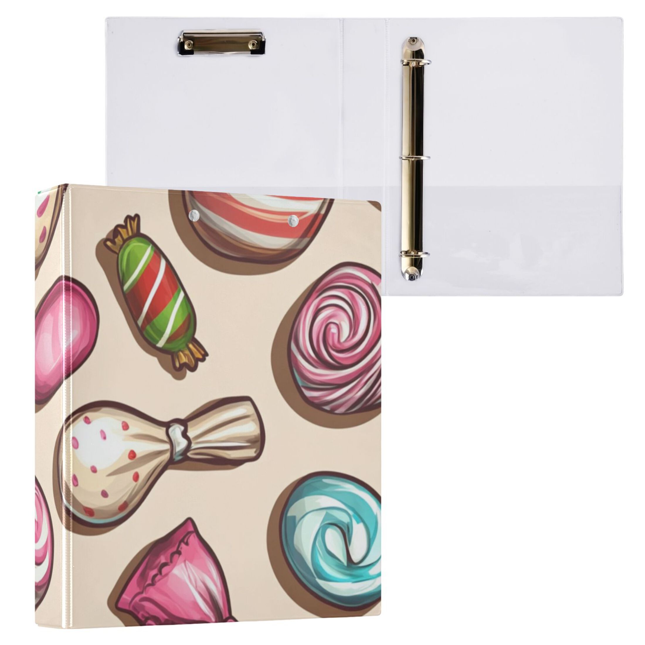 Candies 3 Ring Binders 1.5 inch Hardcover File Folders with Interior Pockets A4 Size Organizer for School Office Hospital