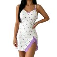 thumbnail image 2 of Hrsba Ladies Solid Color Nightgowns,V Neck Sleeveless Lace Short Robe Home Nightgown, 2 of 7