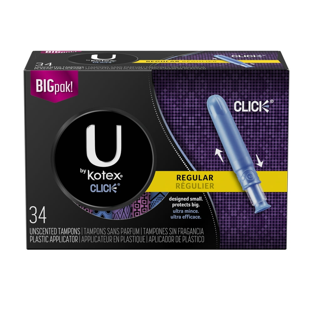 U by Kotex Click Compact Tampons, Regular Absorbency, Unscented, 34