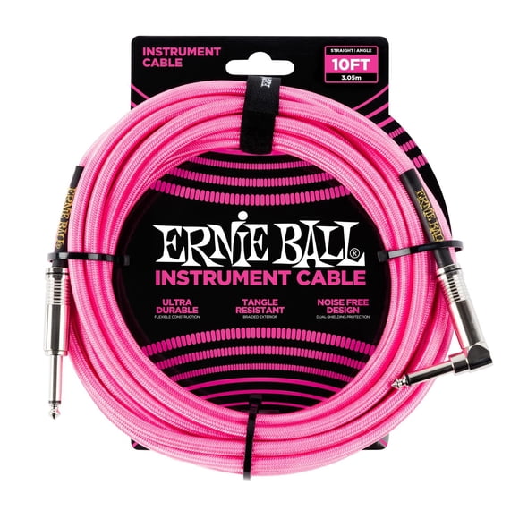 Cable Trenzado para Instrumentos Ernie Ball Rosa Neón Recto y Acodado 3 m
