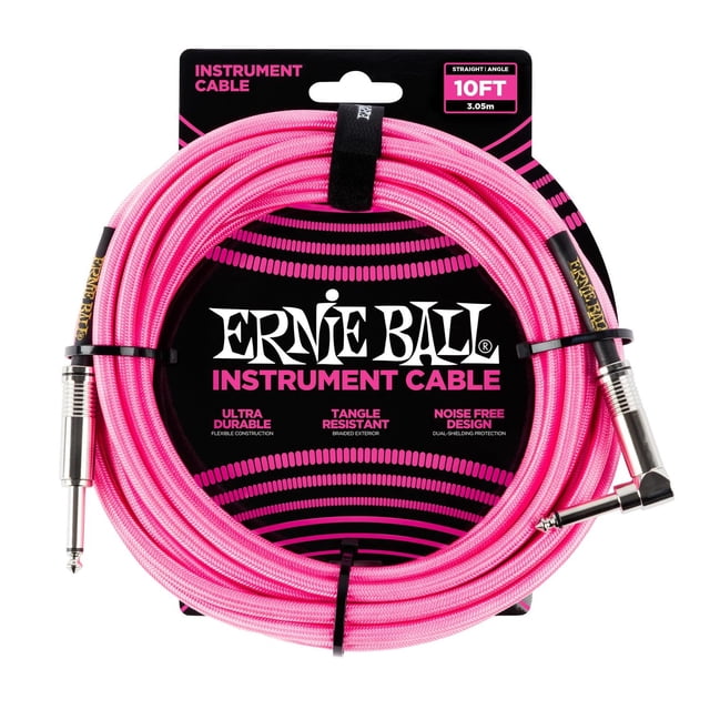 Cable Trenzado para Instrumentos Ernie Ball Rosa Neón Recto y Acodado 3 m