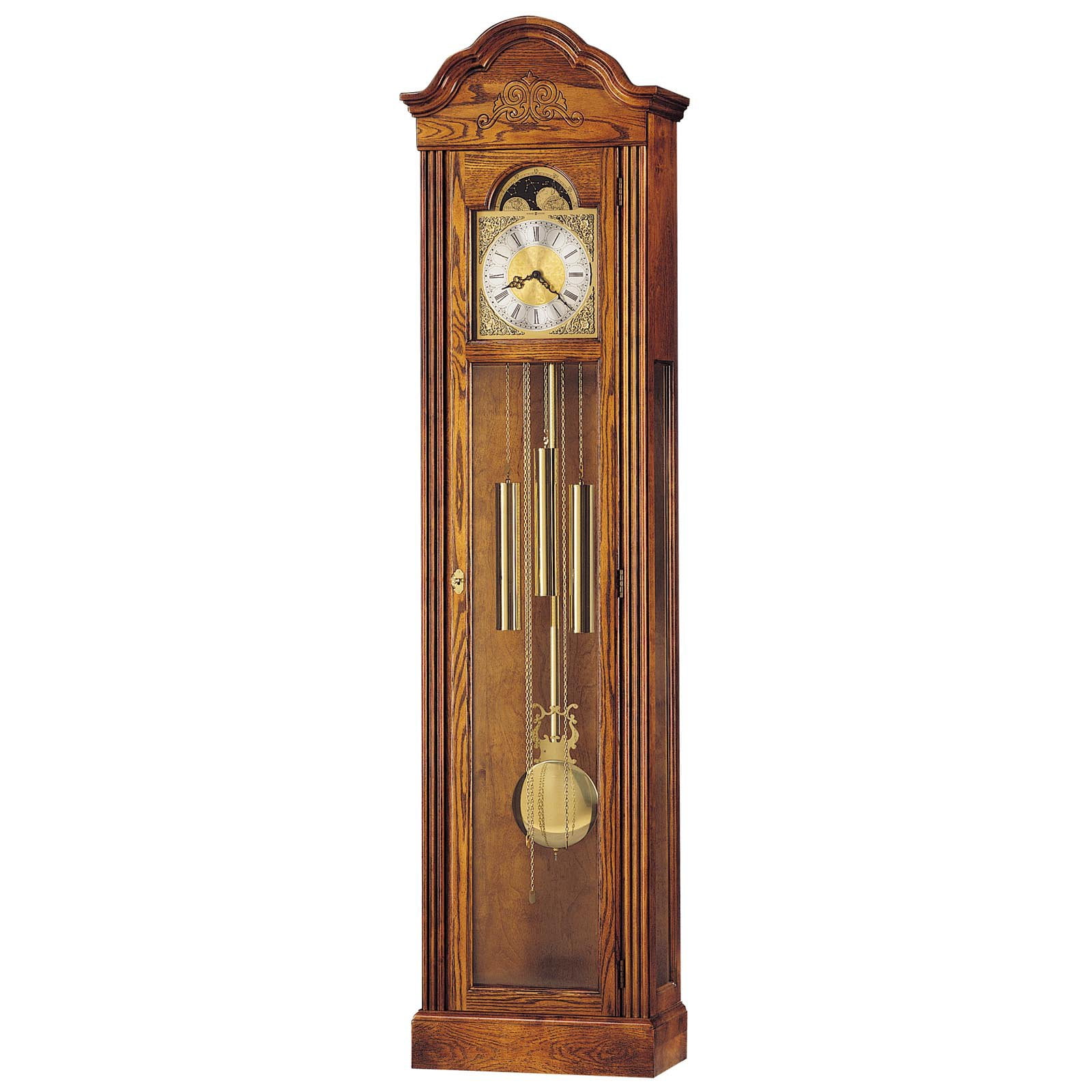 Howard Miller Grandfather Clock 76" ChainDriven Gold Pendulum in Oak