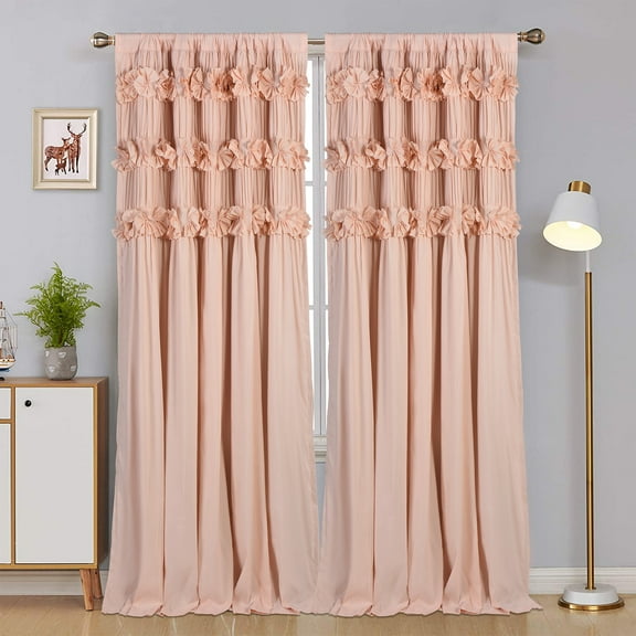 EvJk Peach Blackout Window Curtain 54" x 84", 2 Panels Curtains with Handmade Ruffles