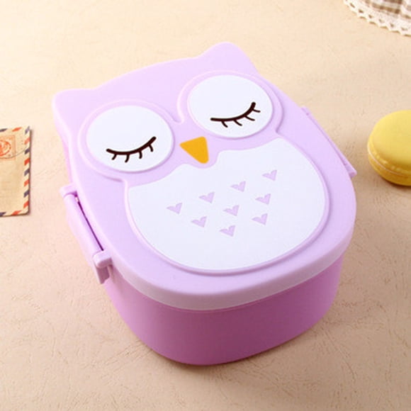 Boîte à Lunch avec Séparateur 2 Compartiments Boîte à Lunch avec Séparateur Garçons Filles Hibou Dessin Animé Boîte à Petit-Déjeuner Légère Boîte Bento Portable