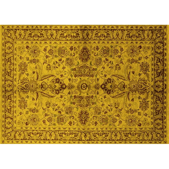 Ahgly Company Machine Washable Indoor Rectangle Oriental Yellow Industrial Area Rugs, 2' x 3'
