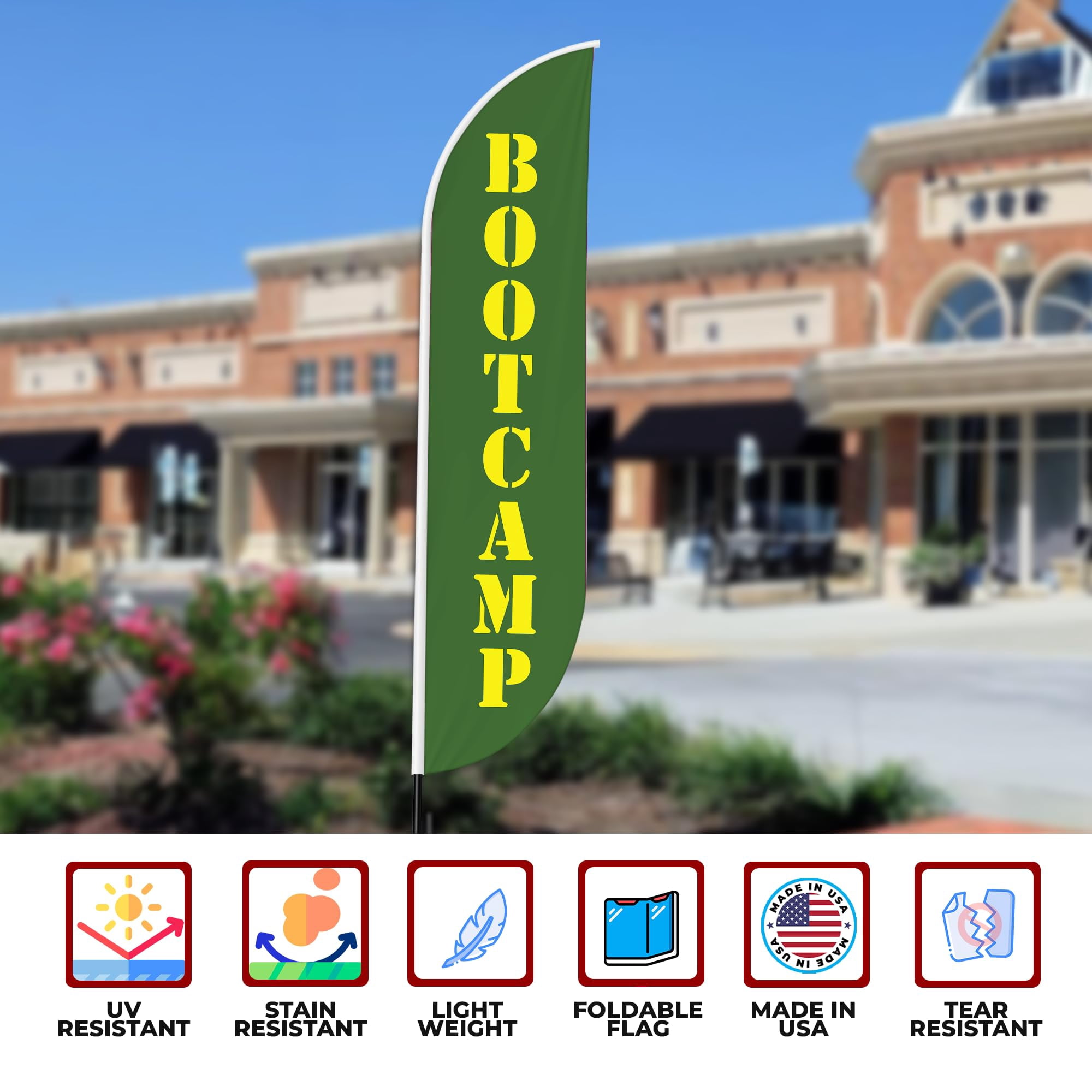 Boot Camp Sign feather flag for Outdoor by Mavis Printing | 11.5 FEET Long Polyester Outdoor Banner Flag for Easy Hang | HD Print Swooper I Flag Only to Advertise Boot Camp BusinessI Flag Only