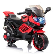 UBesGoo 6V Kids Ride on Motorcycle, Electric Motorbike Battery Powered Toy w/Training Wheels, Music, LED Headlight, Horn, Red