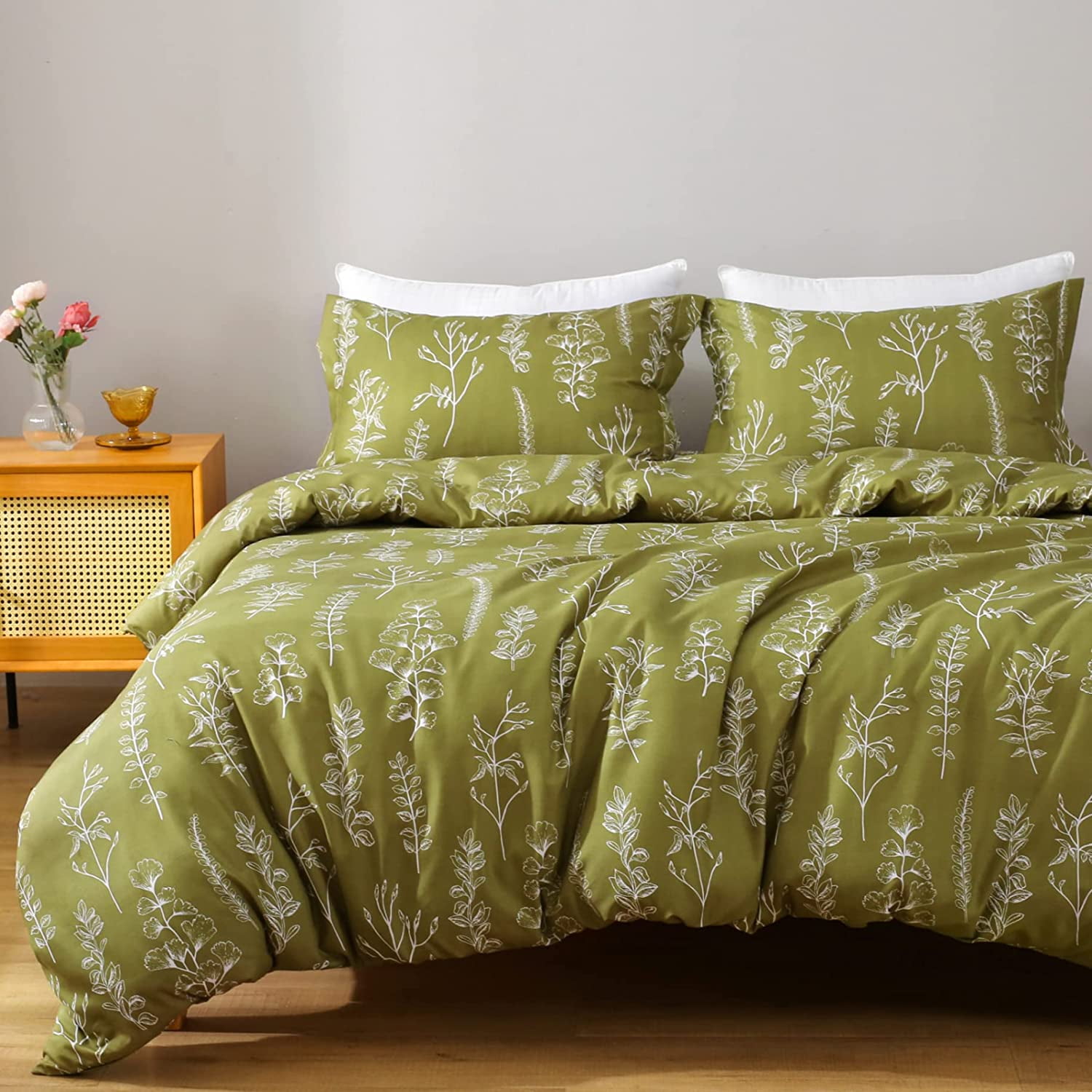 Twin Comforter Olive Green Duvet cover Set Floral Comforter Cover Set