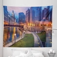 thumbnail image 1 of Chicago Skyline Tapestry, Cityscape Urban Scene Waterfront Tranquil Scene at Twilight Blue Hour Image, Fabric Wall Hanging Decor for Bedroom Living Room Dorm, 5 Sizes, Multicolor, by Ambesonne, 1 of 1