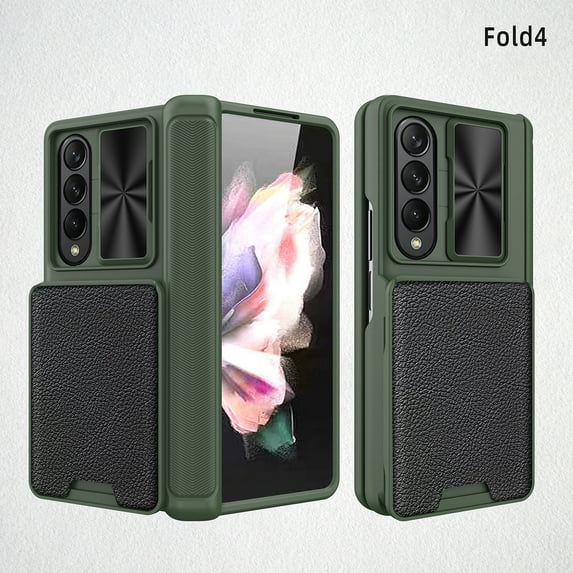 SaniMore Case for Samsung Galaxy Z Fold 4 7.6" 2022 with Screen Protector + Hinge Protection + Card Slot + Magnetic Car Mount + Sliding Cover Hybird Heaavy Duty Protective PU Leather Shell, Green