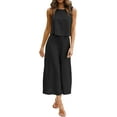 thumbnail image 2 of Roylamp Women's Summer 2 Piece Outfits Round Neck Crop Basic Top Cropped Wide Leg Pants Set Jumpsuits High quality, 2 of 5