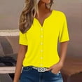 thumbnail image 2 of WTXUE Womens Short Sleeve Blouses Tunic Tops V Neck Button Down Shirts Plus Size Tops for Women Trendy Summer Basic Tees Oversized Tshirts Womens Loose Summer Tops Women Tops Dressy Casual Yellow S, 2 of 6