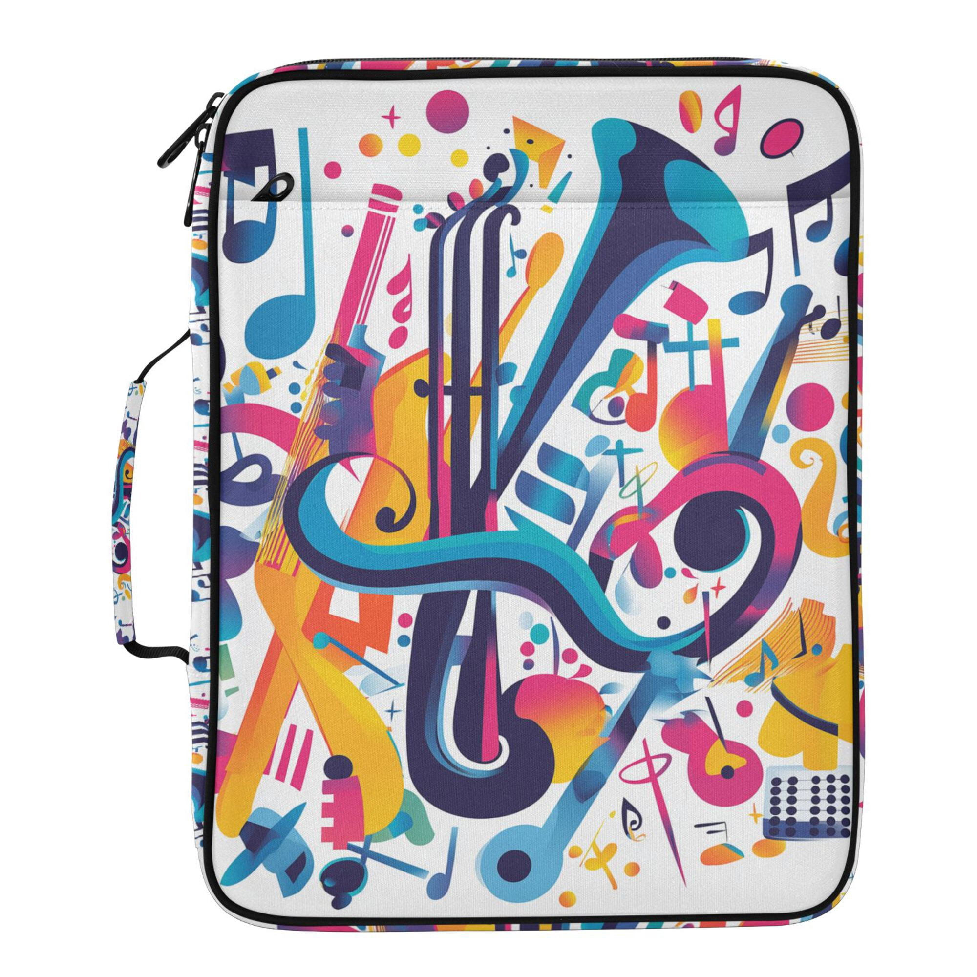 FORMRS Accordion File Folder A4 Size 7-Pocket Expanding Document Organizer Bag with 3 Ring Binder, Musical Pattern