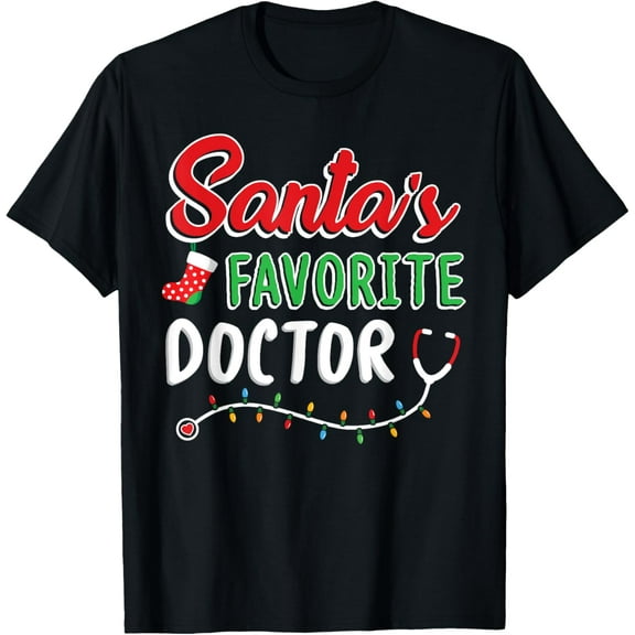 Premium model-Unisex-100% cotton-Santa's Favorite Doctor T Shirt Merry Xmas Claus Party Cute T-Shirt