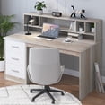 thumbnail image 3 of 46-Inch Home Office Desk with Hutch & 3 Storage Drawers, Natural Wood Finish, Small Space Writing Study Table for Home Office/Study Room, 3 of 7