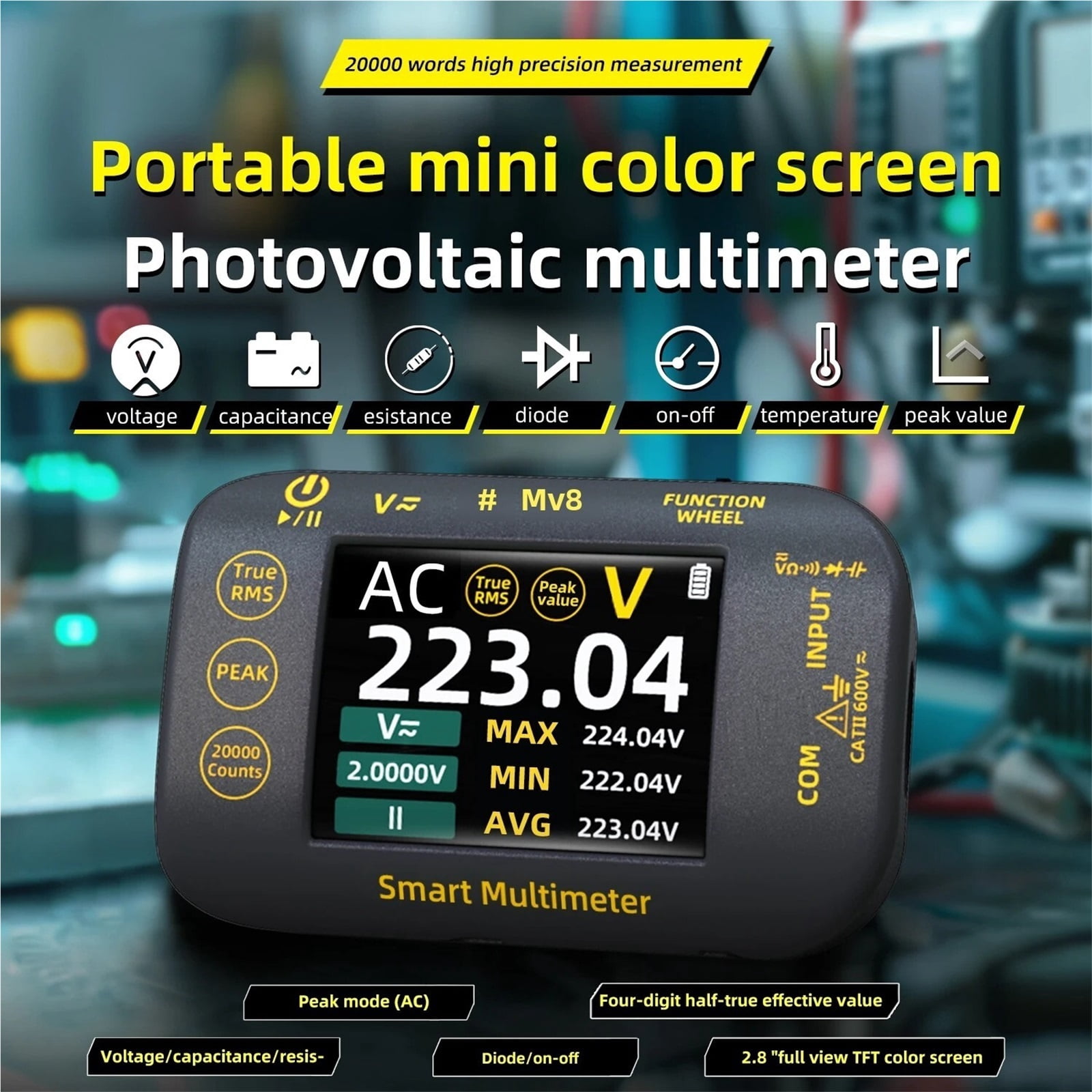 Smart Rechargeable Digital Multimeter True RMS 20000 Count 1000V DC AC Voltage Multimeter Mini Color LCD Multimeter ,Battery Test