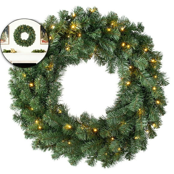 Dvruxg 2025 Green PVC Christmas Wreath 23.6" Lifelike Garland for Door Fireplace Holiday Decoration