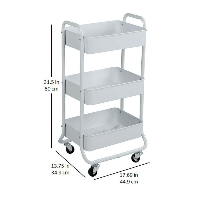 Mainstays 3 Tier Metal Utility Cart, Arctic White, Laundry Baskets, Easy Rolling, Adult and Child