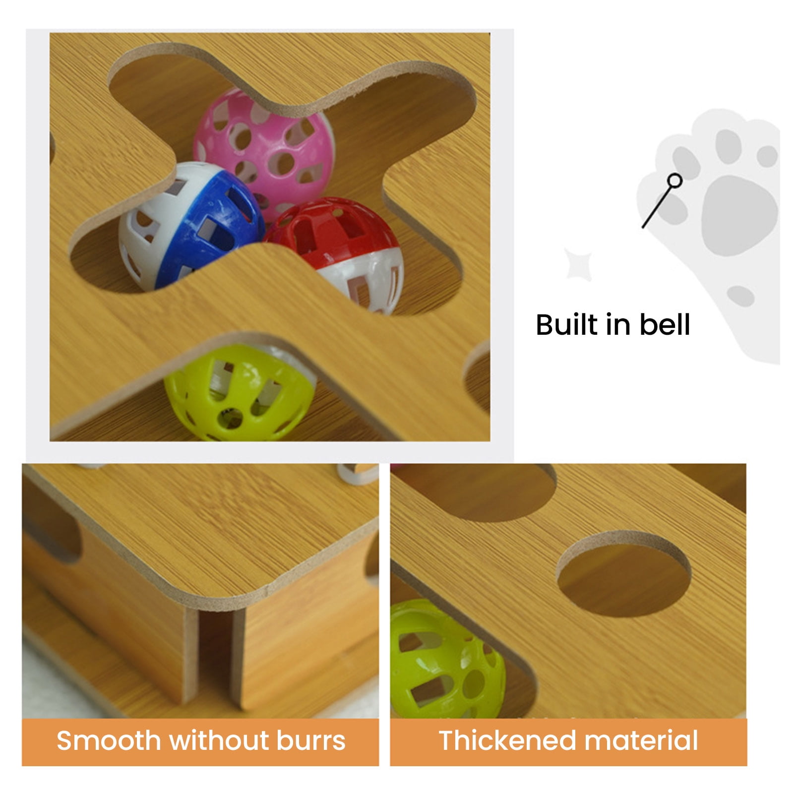 YIFAEUX Cat Enrichment Maze Box Nail File Box with 4 Bell Balls Interactive Puzzle Toy Scratch Enrichment Box Improves Intelligence Reduces Boredom for Indoor Cats