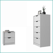 Bedroom Furniture Set Raymer 2 Piece Nightstand   Tall Dresser Space-Saving | White | Particle Board