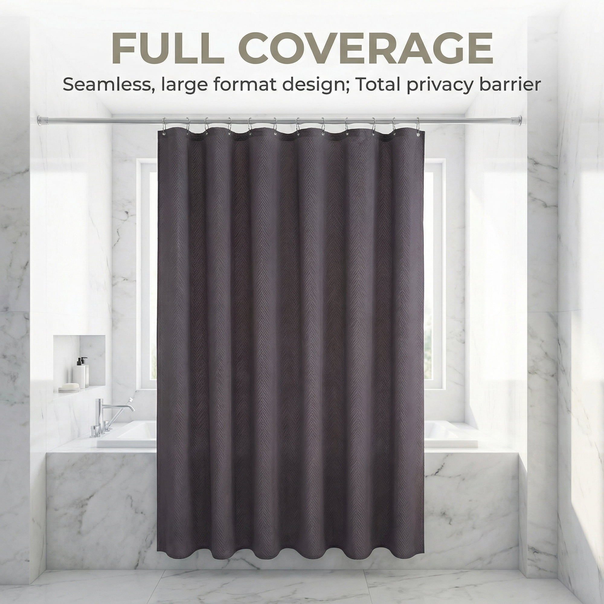 Unique Bargains Waterproof Fabric Shower Curtain Sets Grey - Herringbone 71"W x 71"L