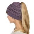 thumbnail image 2 of C.C BeanieTail Sparkly Sequin Cable Knit Messy High Bun Ponytail Beanie Hat, Violet, 2 of 4