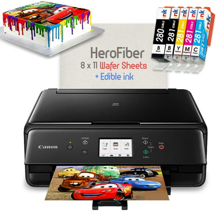 Canon New Model Wireless Edible Printer Bakery Bundle, Includes Complete Set of Edible Ink, 100 Edible Wafer Paper Sheets. Herofiber Edible Cake Printers (Best Printer Deals Today)