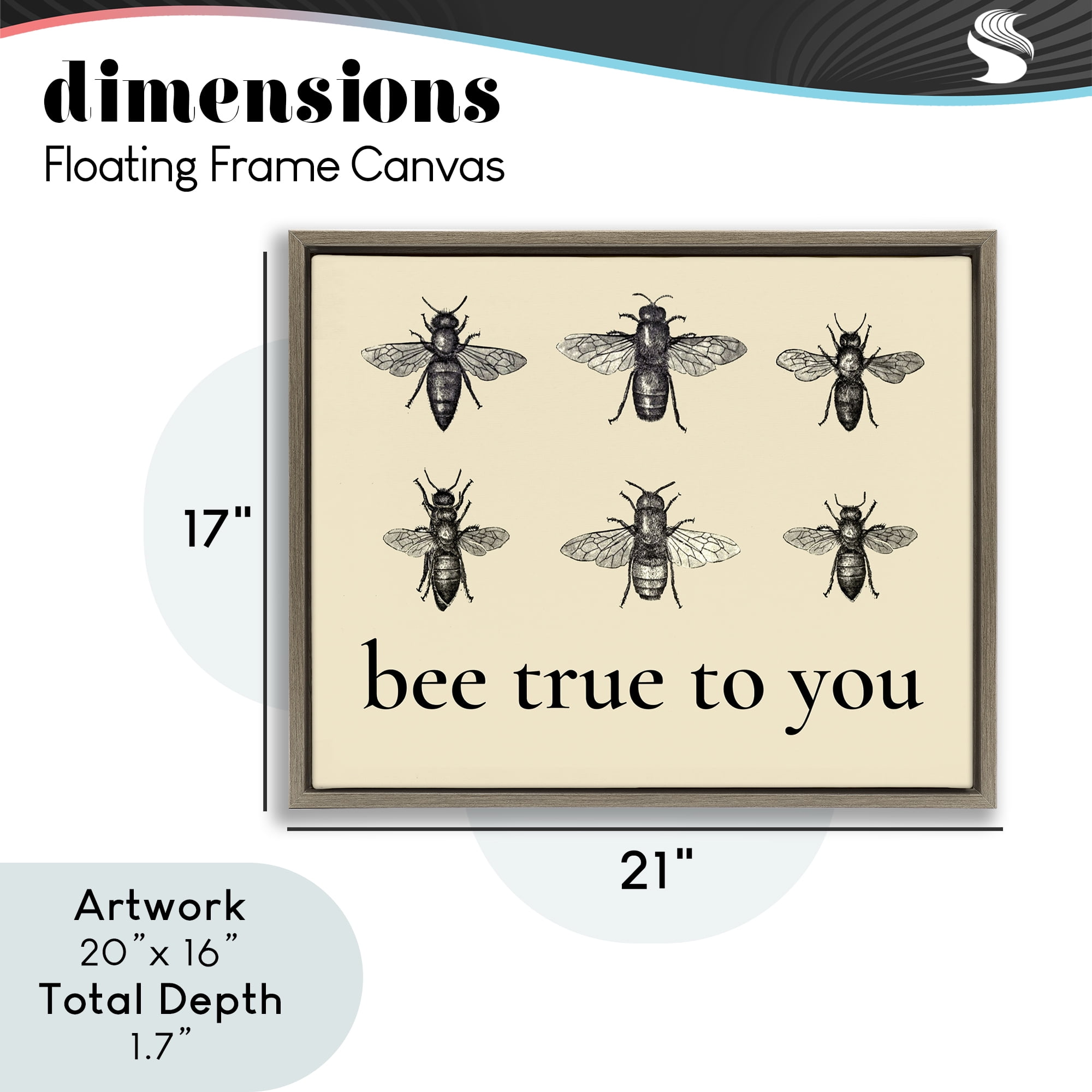 Bee True To You Inspiration Brown Framed Floater Canvas Wall Art, design by Lettered and Lined