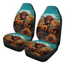 Uorisanigo Car Seat Covers 2 Pcs - Sunflower Highland Cow High Back Front Seat Covers Anti-Slip Soft Flurry Bucket Seats Cover for Trucks Van SUV Not Airbag Compatible