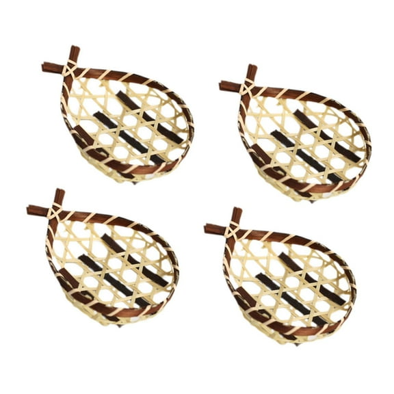 jicheng 4 Pieces Small Woven Bread Baskets Flat Woven Bamboo Basket Tray for Picnics