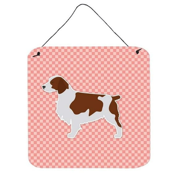 Welsh Springer Spaniel Checkerboard Pink Wall or Door Hanging Prints
