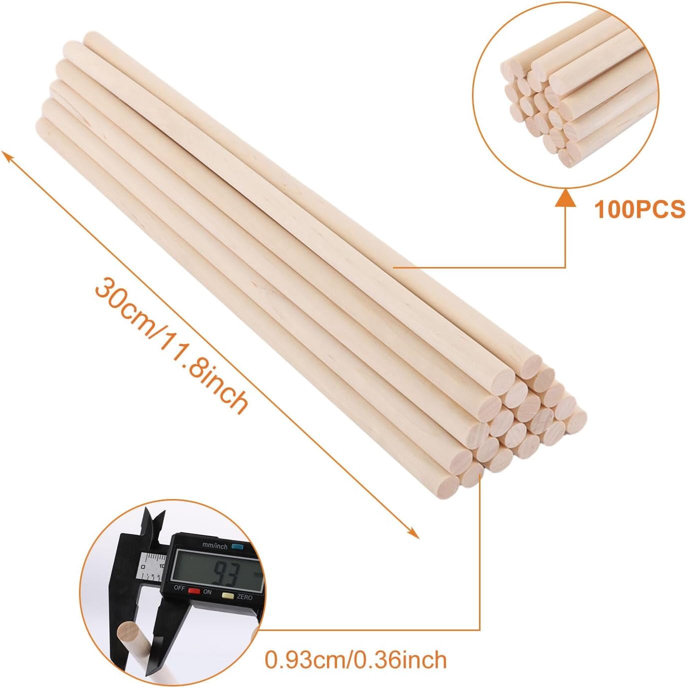 100PCS Wooden Dowel Rods, 3/8 Inch x 12 Inch Unfinished Hardwood Rod Wood Sticks for Crafts and DIYers