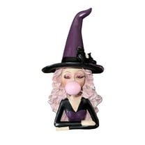 Whimsical Witch Blowing Bubble Gum Figurine,Resin Decor with Bow and Exaggerated Eyelashes, Mystical Witchcraft Collectible for Home, Shelf, or Tabletop Display